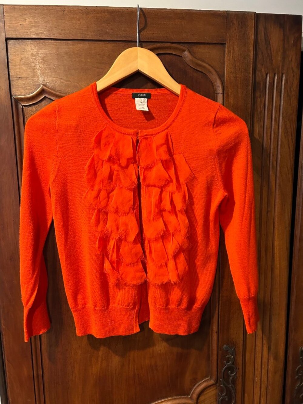 J. Crew Lili orangey-red 100% merino wool cardigan, size XS